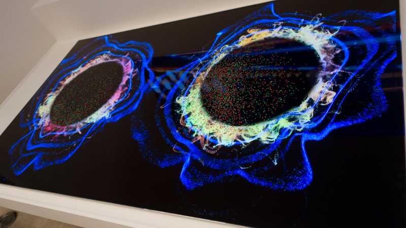 This is what an LG Crystal Sound OLED looks like when you put hundreds of tiny plastic beads on it and crank up the volume.